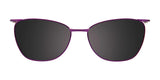 EasyClip EC591 eyeglasses with clip-on sunglasses in size 52, featuring purple frames and dark polarized lenses by EasyClip, shown on a white background.