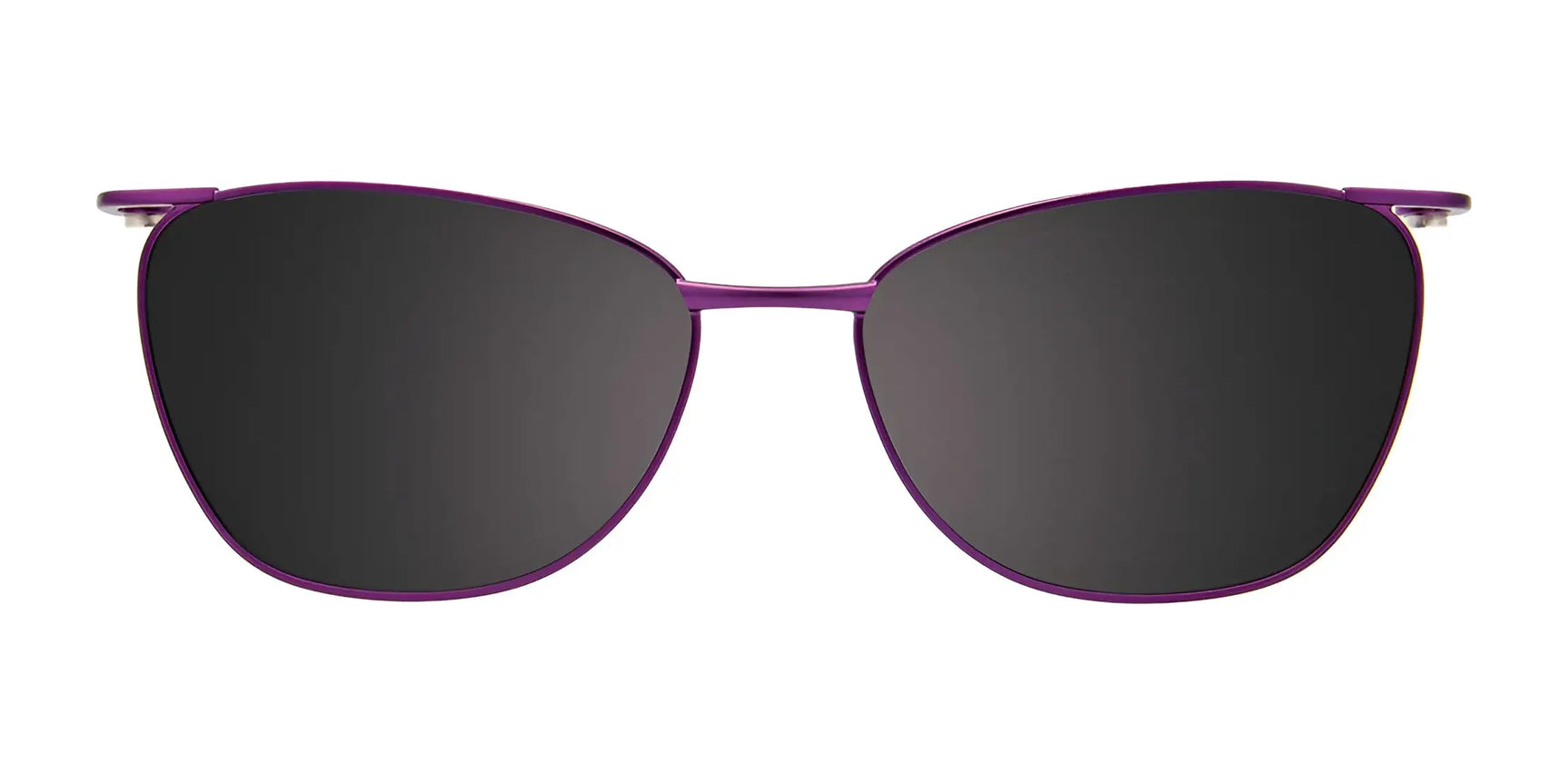 EasyClip EC591 eyeglasses with clip-on sunglasses in size 52, featuring purple frames and dark polarized lenses by EasyClip, shown on a white background.