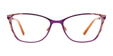 EasyClip EC591 Eyeglasses frames in purple with orange temple tips, shown from the front on a white background. Includes clip-on sunglasses. Size 52.
