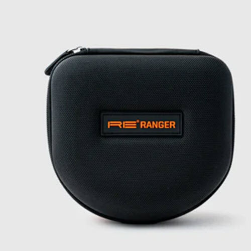 Black hard-shell case with orange "RE Ranger" logo on the front, designed to protect your RE Ranger XLW Shooting Glasses—ideal for sport shooting enthusiasts. Shown against a plain light background.