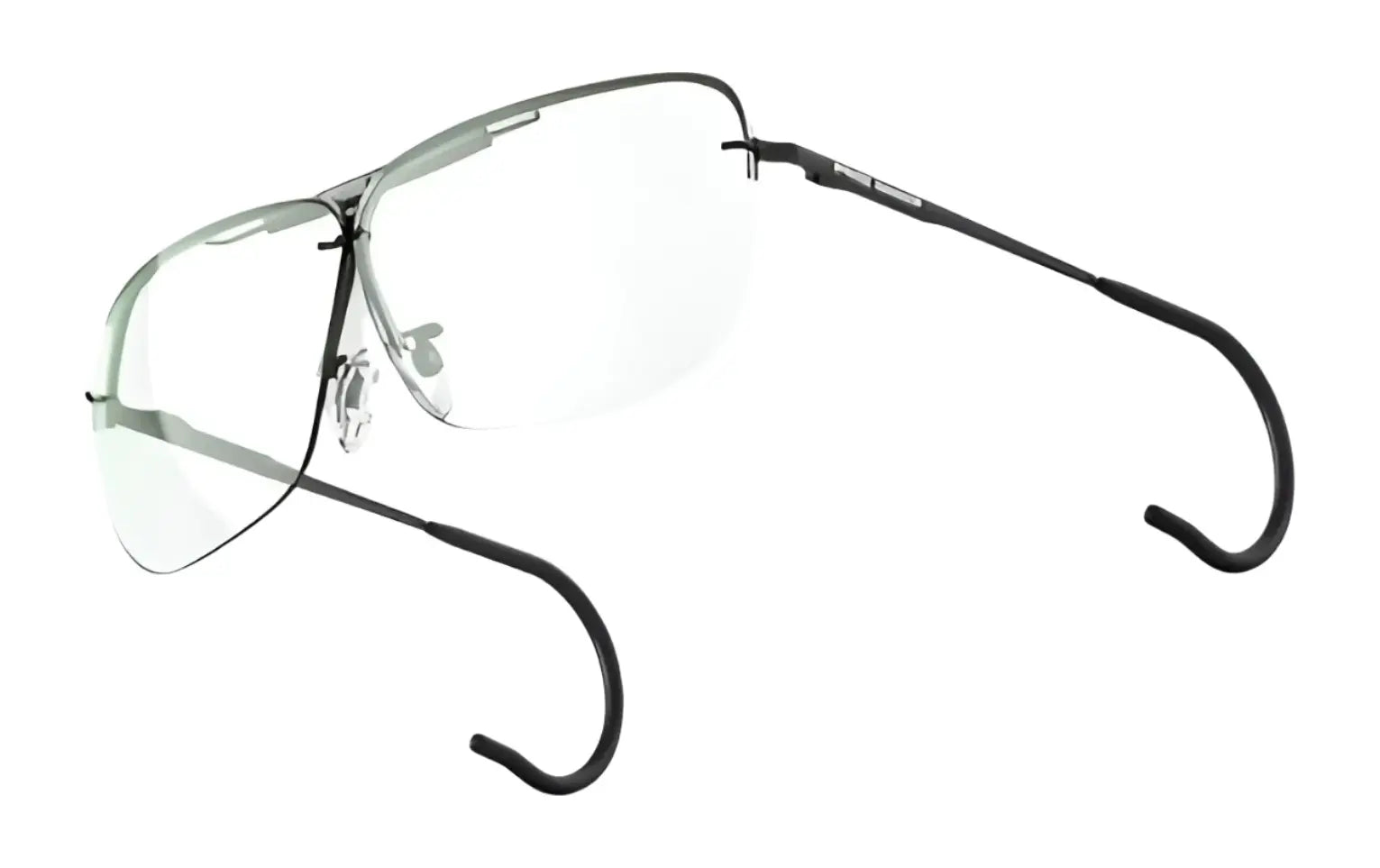 The RE Ranger Classic Shooting Glasses, size 68, feature black hooked parachute glasses with a metal frame and Claysight lenses, delivering precision and clear vision on a white background. Ideal for those seeking style and functionality.