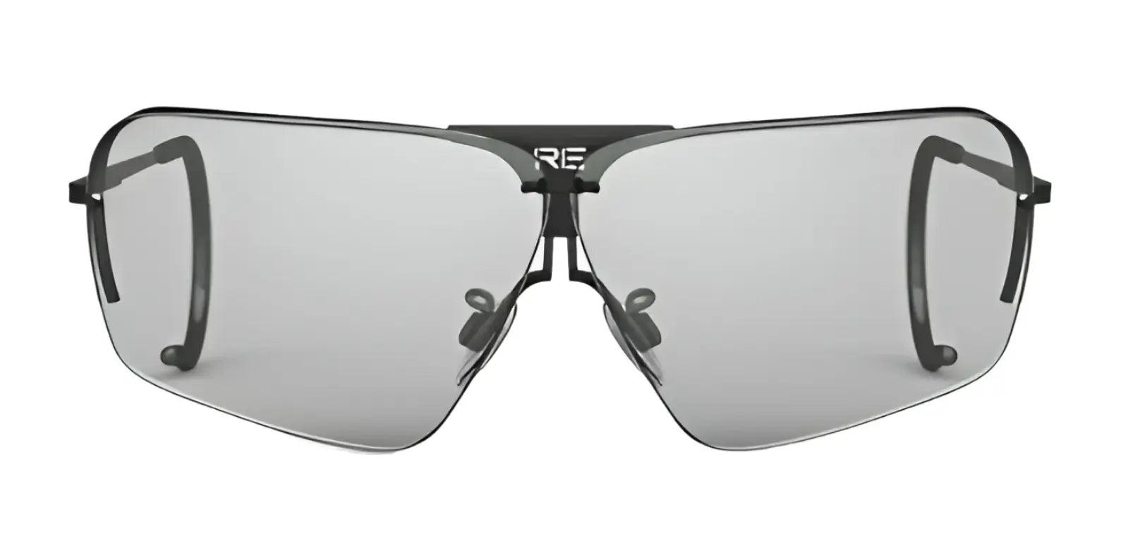 RE Ranger's futuristic, frameless Edge Shooting Glasses boast large mirrored Claysight lenses and a sleek black bridge for those seeking precision with style.
