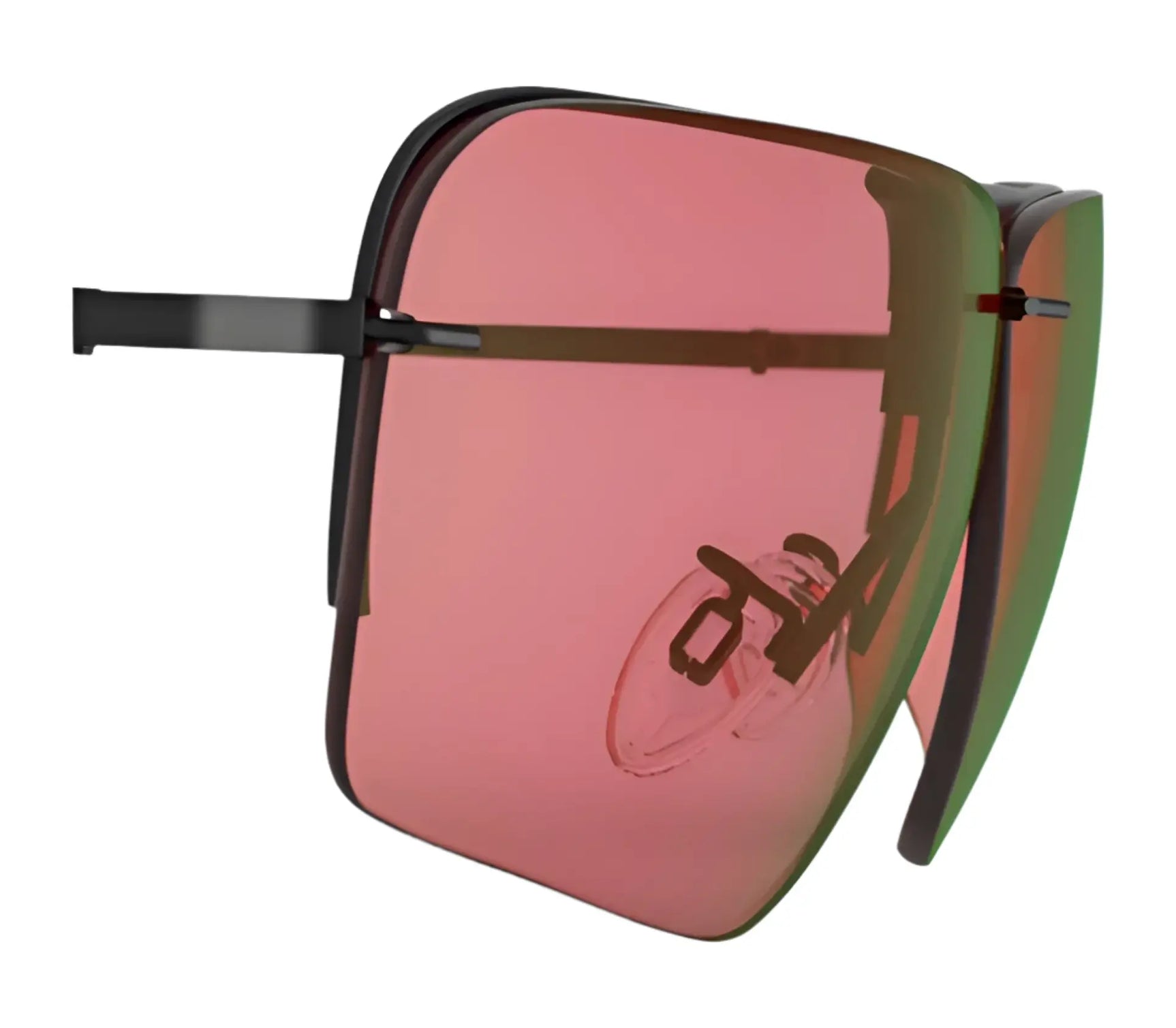 Angle view of RE Ranger Edge Lens sunglasses by RE Ranger, featuring oversized square pink-tinted lenses and black frame with advanced Claysight Lens Technology for superior visual clarity. Angle view of RE Ranger Edge Lens sunglasses by RE Ranger, featuring oversized square pink-tinted lenses and black frame with advanced Claysight Lens Technology for superior visual clarity.