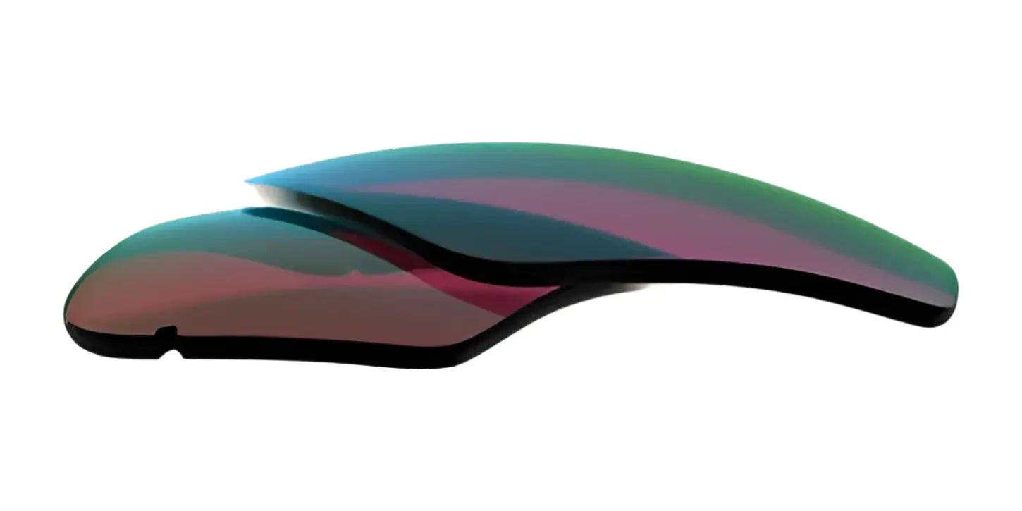 The RE Ranger Edge Lens by RE Ranger features a sleek, modern design with a curved, reflective surface in gradient colors and enhanced clarity inspired by Claysight Lens Technology, shown from the side view.