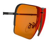 RE Ranger Edge Lens by RE Ranger: Oversized, angular sunglasses with orange-tinted Claysight Lens Technology and slim black temples, displayed from the side.