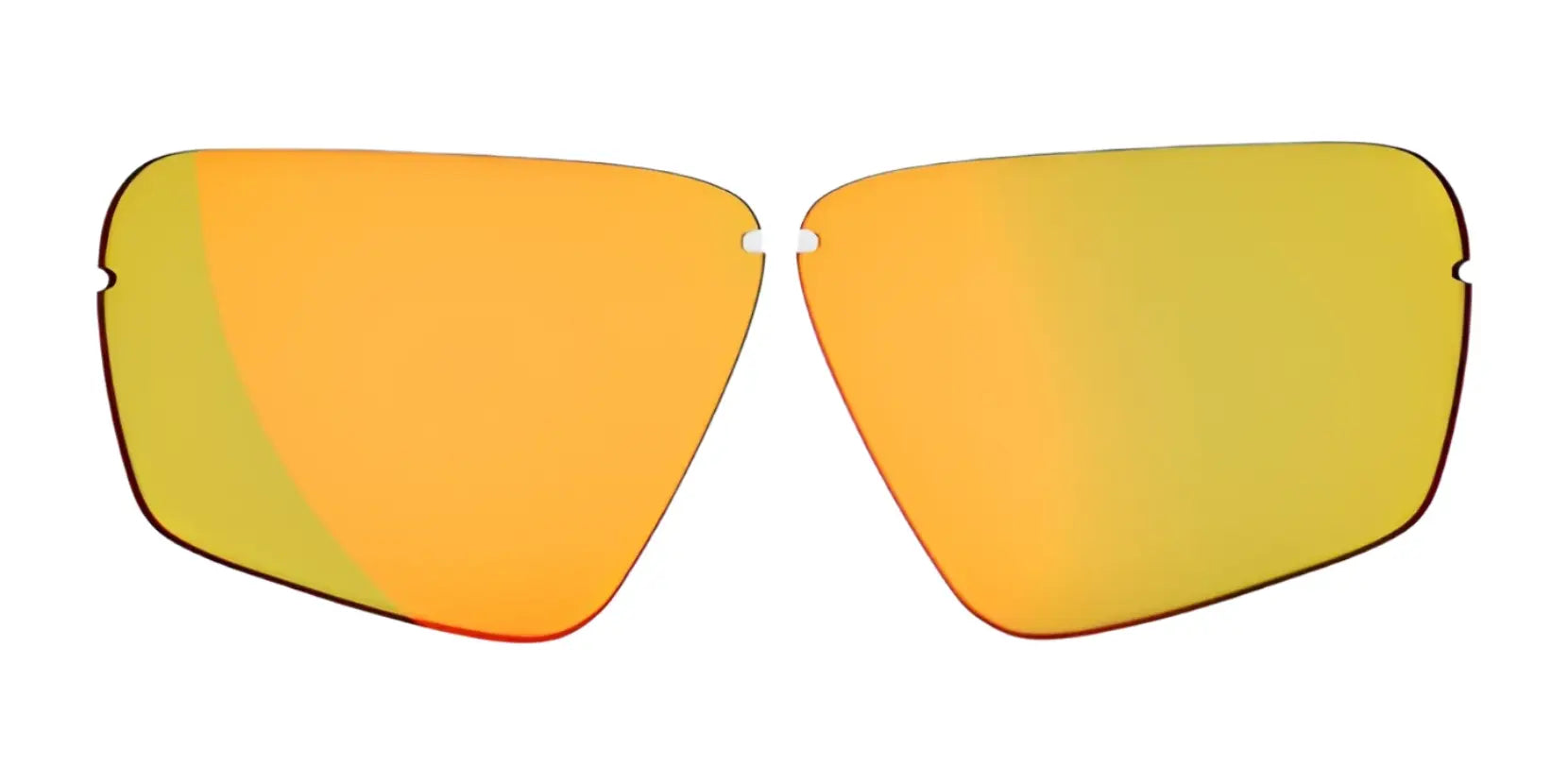 Two RE Ranger Edge Lens replacement lenses in yellow-orange with Claysight Lens Technology and a mirrored finish by RE Ranger are shown on a white background.