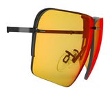 RE Ranger Edge Lens square sunglasses by RE Ranger, featuring yellow-orange gradient Claysight Lens Technology and black frames, shown from a side angle.