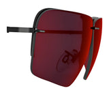 RE Ranger Edge Lens by RE Ranger, featuring oversized rimless lenses in large red for shooting and thin black arms, viewed from an angle.