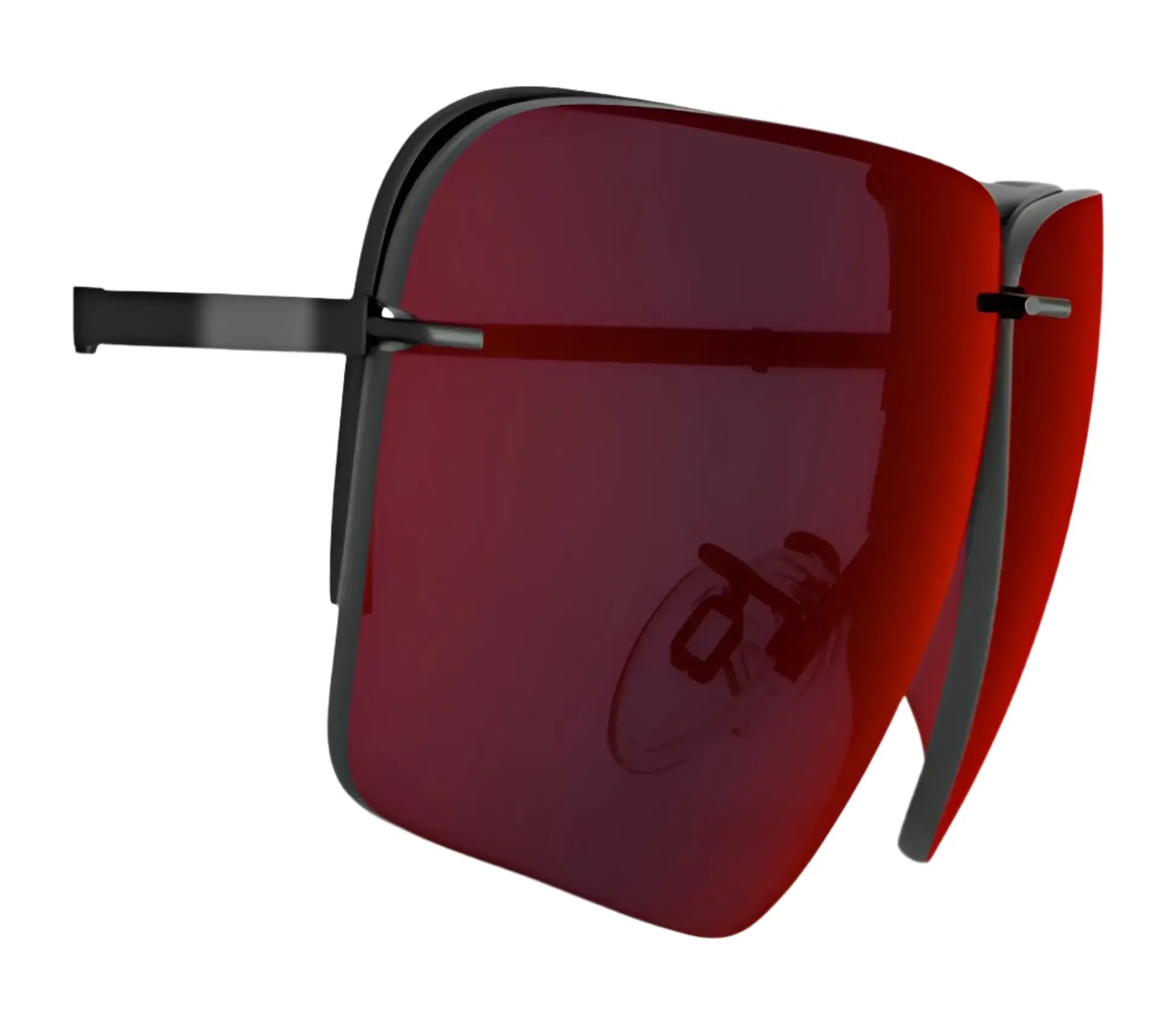 RE Ranger Edge Lens by RE Ranger, featuring oversized rimless lenses in large red for shooting and thin black arms, viewed from an angle.