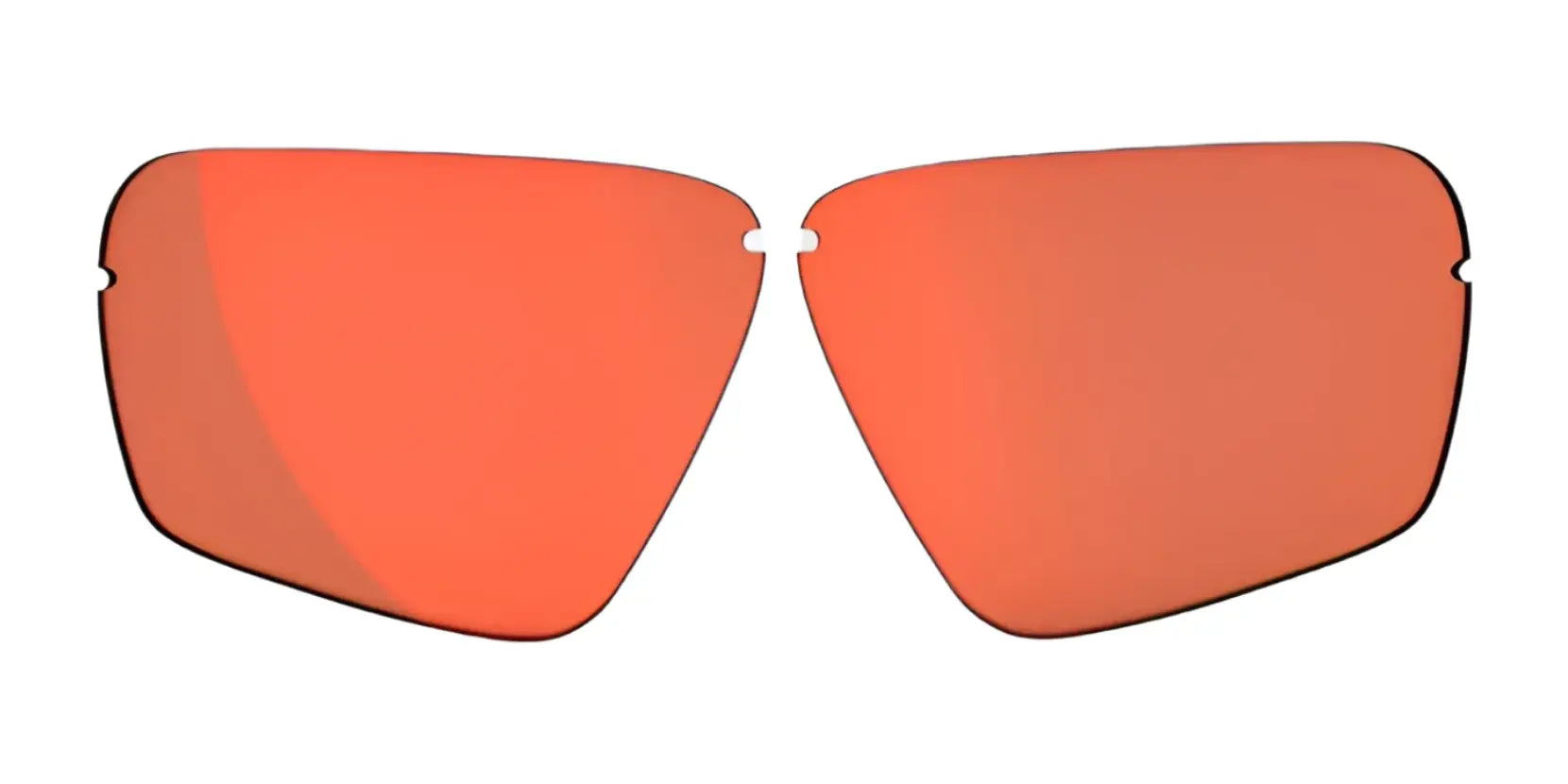A pair of RE Ranger Edge replacement sunglass lenses with Claysight Lens Technology, shown in orange tint on a white background.