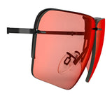The RE Ranger Edge Lens by RE Ranger, featuring red square lenses and black frames with Claysight Lens Technology, is shown from a side angle on a white background.