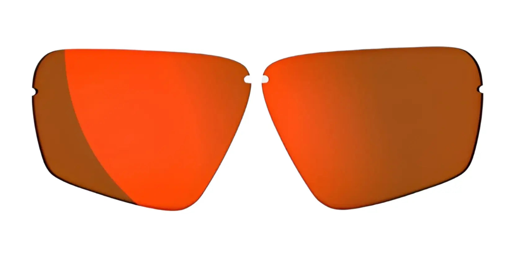 Two RE Ranger Edge Lens orange sunglass lenses with a reflective surface, featuring Claysight Lens Technology by RE Ranger, are placed side by side on a white background. Two RE Ranger Edge Lens orange sunglass lenses with a reflective surface, featuring Claysight Lens Technology by RE Ranger, are placed side by side on a white background.