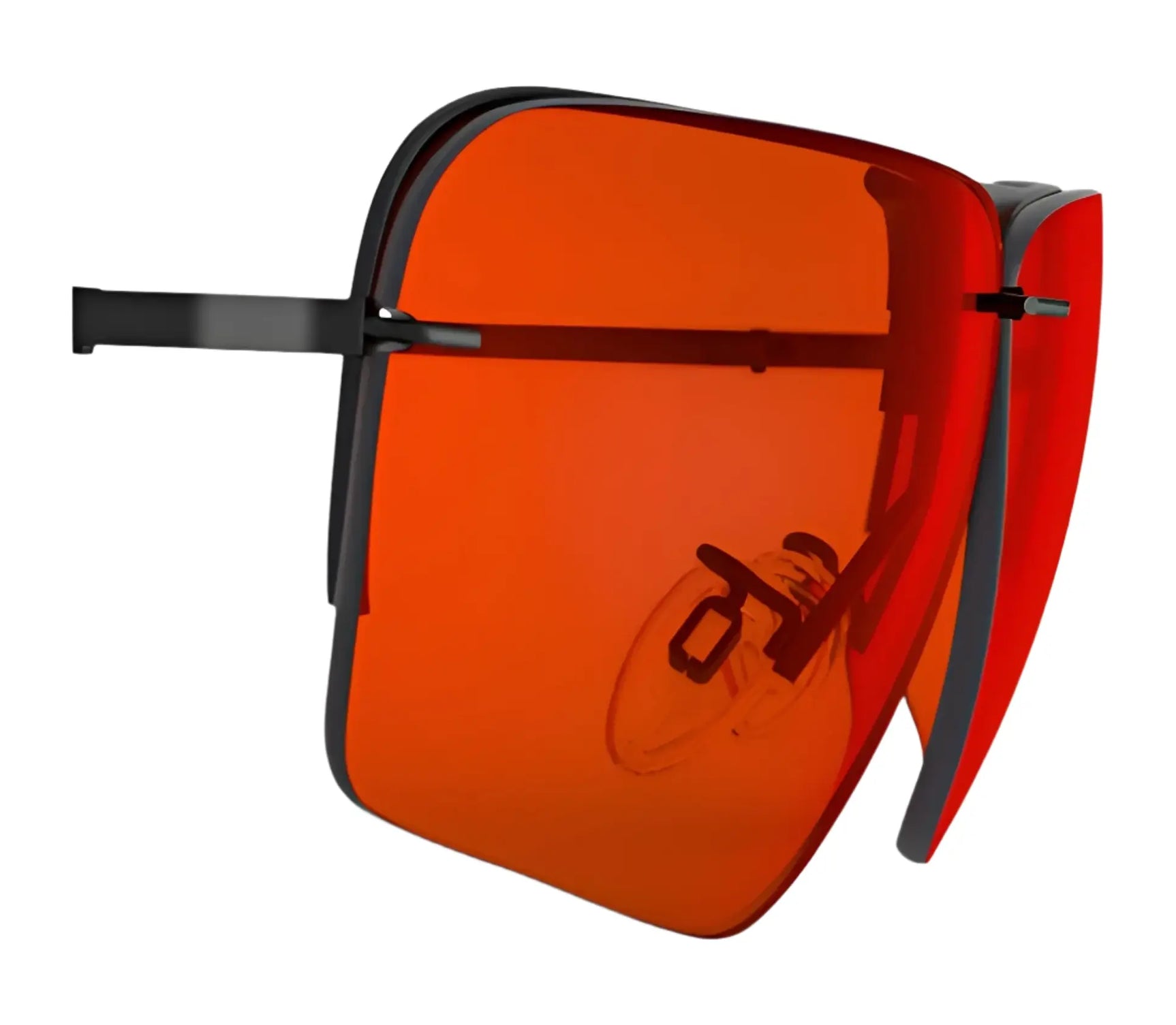 The RE Ranger Edge Lens by RE Ranger features large, square, orange-tinted lenses with black frames and advanced Claysight Lens Technology for enhanced clarity, shown against a white background. The RE Ranger Edge Lens by RE Ranger features large, square, orange-tinted lenses with black frames and advanced Claysight Lens Technology for enhanced clarity, shown against a white background.