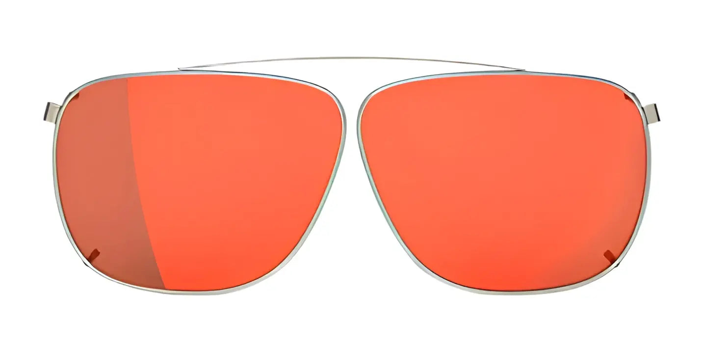 Front view of RE Ranger Sporter Clip-On Lens by RE Ranger, featuring large square orange lenses and a thin silver metal frame.