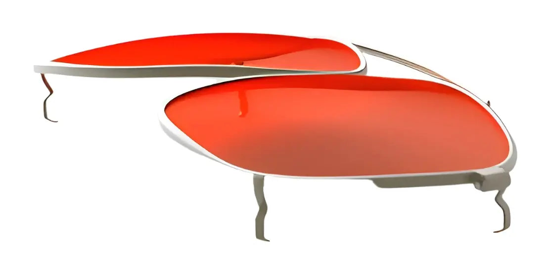 Two RE Ranger Sporter Clip-On Lenses with orange-tinted RIACT A.I. lenses, silver frames, and detached temples from RE Ranger are shown on a white background. Two RE Ranger Sporter Clip-On Lenses with orange-tinted RIACT A.I. lenses, silver frames, and detached temples from RE Ranger are shown on a white background.