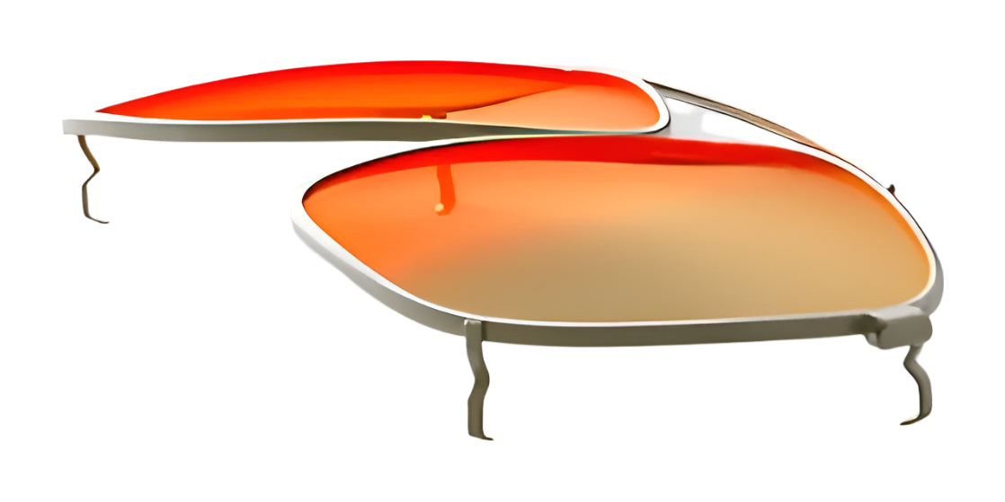 Two pairs of RE Ranger Sporter Clip-On Lens with orange tint and silver frames, featuring RIACT A.I. lens technology by RE Ranger, are overlapped on a white background. Two pairs of RE Ranger Sporter Clip-On Lens with orange tint and silver frames, featuring RIACT A.I. lens technology by RE Ranger, are overlapped on a white background.