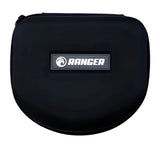 Black hard shell case with zipper and "RANGER" logo—ideal for safely storing your RE Ranger SuperShot Shooting Glasses or ClaySight lenses.
