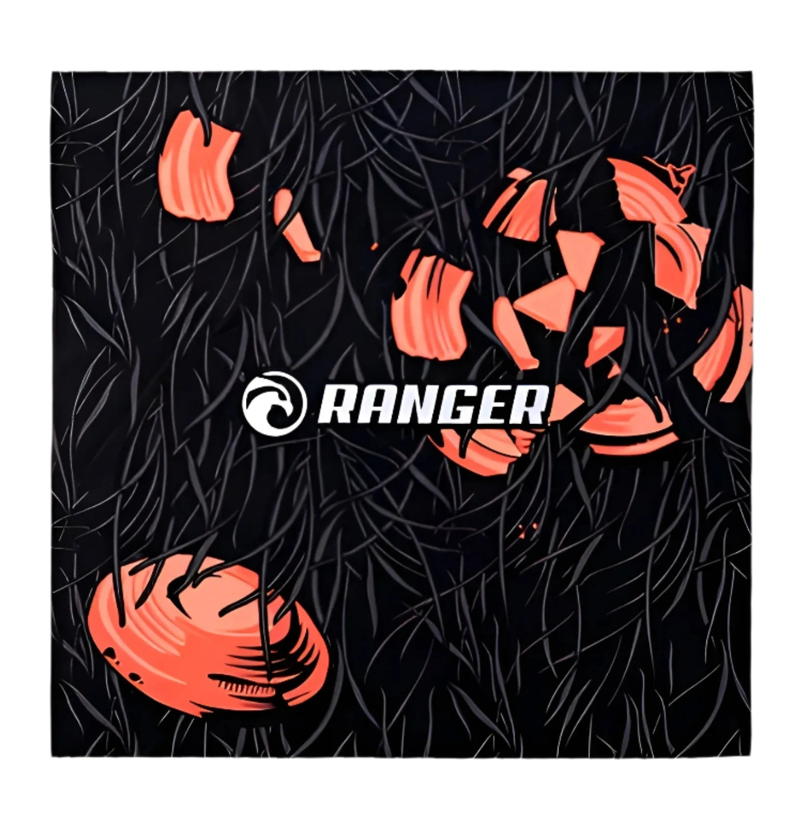 RE Ranger SuperShot Shooting Glasses by RE Ranger feature an abstract black and orange pattern with "RANGER" and a wave logo at the center, plus a magnetic interchangeable frame for added versatility.