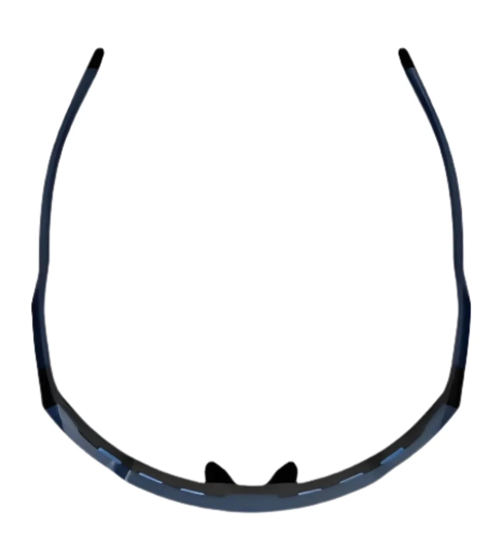 The RE Ranger SuperShot Shooting Glasses by RE Ranger are viewed from above, showcasing their curved arms, nose pads, and sleek black design with ClaySight lenses. The RE Ranger SuperShot Shooting Glasses by RE Ranger are viewed from above, showcasing their curved arms, nose pads, and sleek black design with ClaySight lenses.