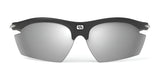 Rudy Project Rydon Sunglasses by Rudy Project feature a sleek black frame, mirrored lenses, and adjustable anti-slip nosepads, shown on a white background.