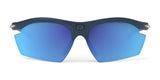 Rudy Project Rydon Sunglasses by Rudy Project, shown front-facing on a white background with blue mirrored lenses and a black frame. Eligible for HSA/FSA reimbursement for added convenience.