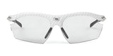Rudy Project Rydon Sunglasses by Rudy Project feature a textured top rim, clear semi-rimless lenses, and adjustable anti-slip nosepads, displayed on a plain background.