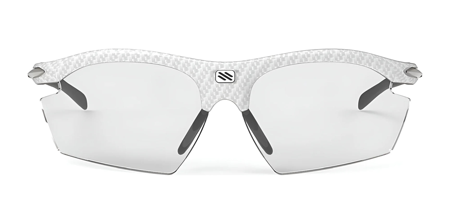 Rudy Project Rydon Sunglasses by Rudy Project feature a textured top rim, clear semi-rimless lenses, and adjustable anti-slip nosepads, displayed on a plain background.